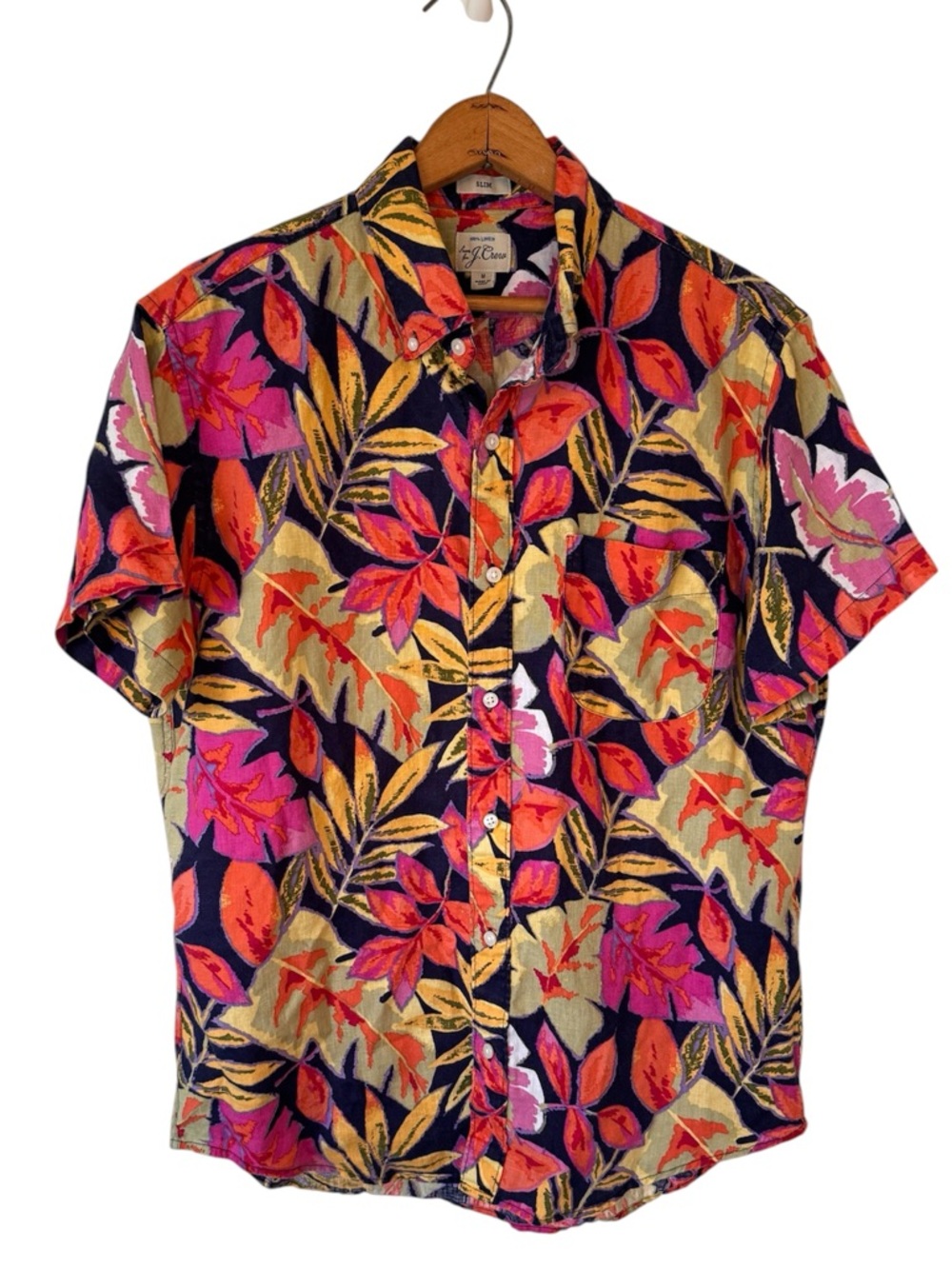 J.Crew Slim Fit 100% Linen Tropical Floral Button Up Shirt Resort Vacation